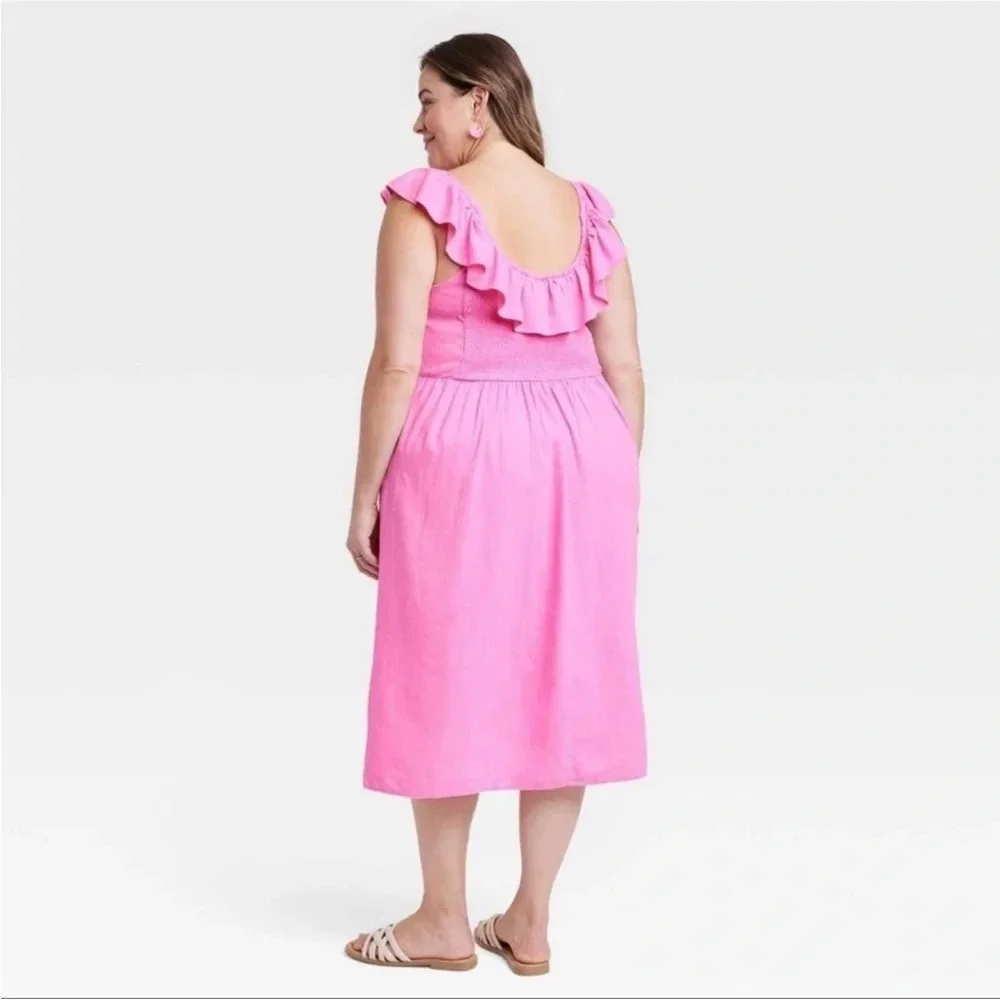 ✨NWT Ava & Viv Pink Ruffle Neck Empire Waist Midi Dress Women's Plus Size XXL - Picture 9 of 12
